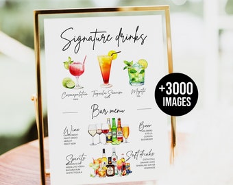 His and her drink sign Bar Menu Template Signature Drinks Sign His and her cocktail sign Barmenu Signaturedrinks + 3000 Drink Images