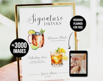 His and her drink sign wedding his hers cocktail drink sign signature drink menu signs single signature sign +3000 Images WT85