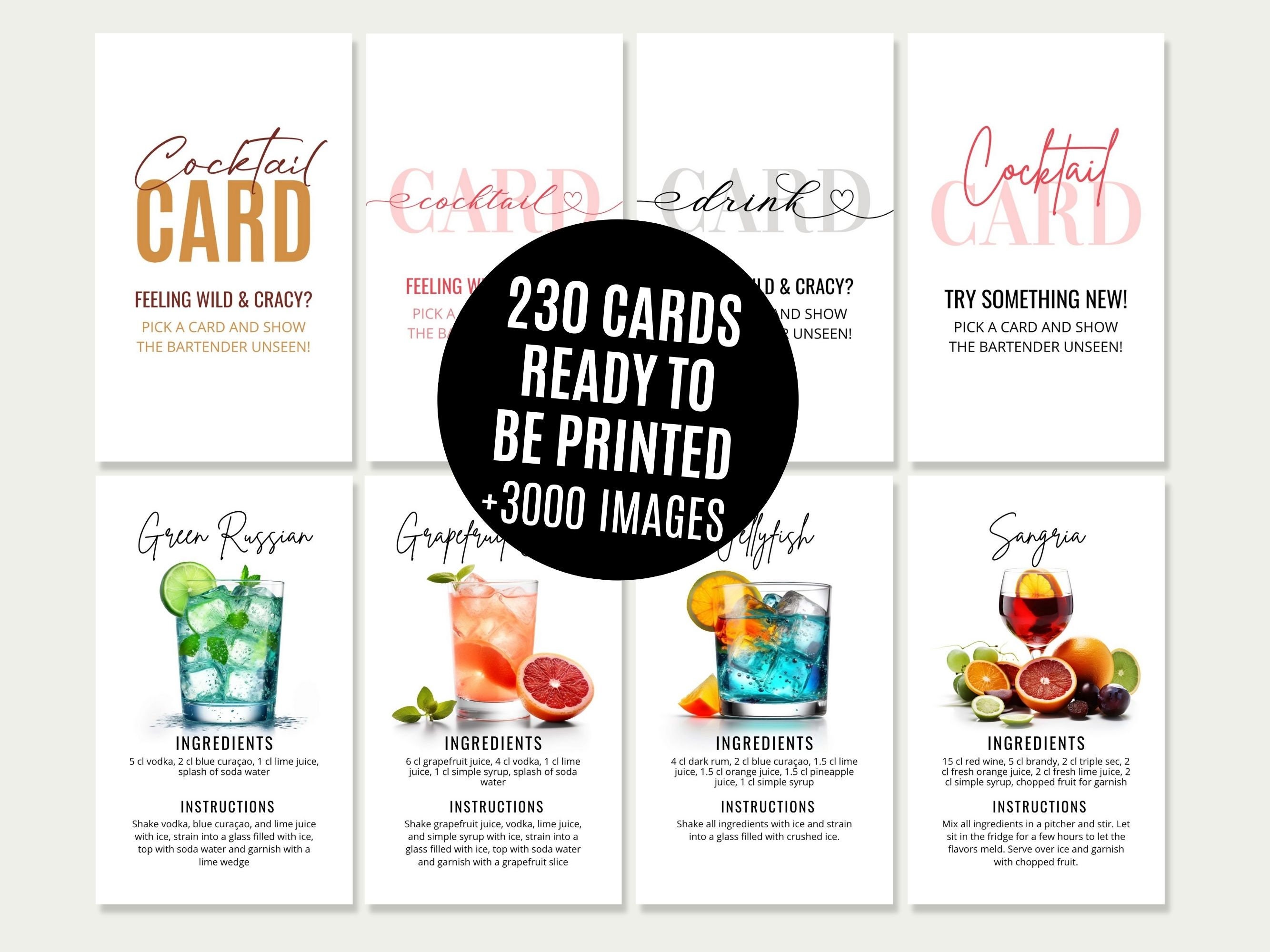 Cocktail Recipe Cards Template 230 Editable Drink Recipe Etsy