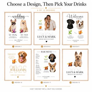 Custom Pet Signature Drink Sign Dog Portrait Bar Menu Wedding Bar Menu Sign with Dog Cocktail Drink Sign Wedding Drink Sign with 1-4 Pets image 8