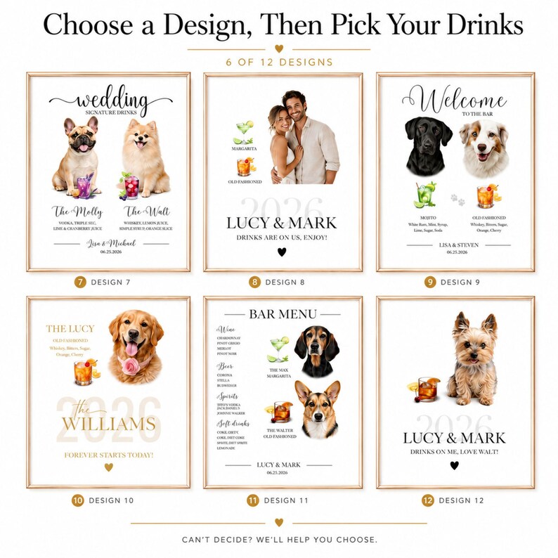 Custom Pet Signature Drink Sign Dog Portrait Bar Menu Wedding Bar Menu Sign with Dog Cocktail Drink Sign Wedding Drink Sign with 1-4 Pets image 8