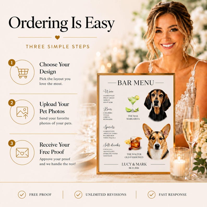 Custom Pet Signature Drink Sign Dog Portrait Bar Menu Wedding Bar Menu Sign with Dog Cocktail Drink Sign Wedding Drink Sign with 1-4 Pets image 6