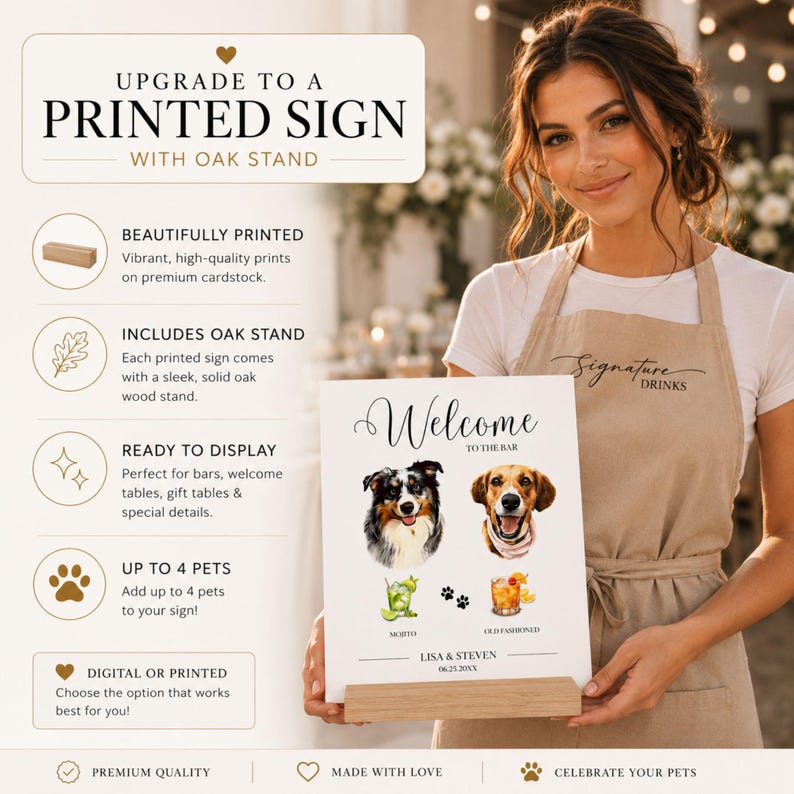 Custom Pet Signature Drink Sign Dog Portrait Bar Menu Wedding Bar Menu Sign with Dog Cocktail Drink Sign Wedding Drink Sign with 1-4 Pets image 17