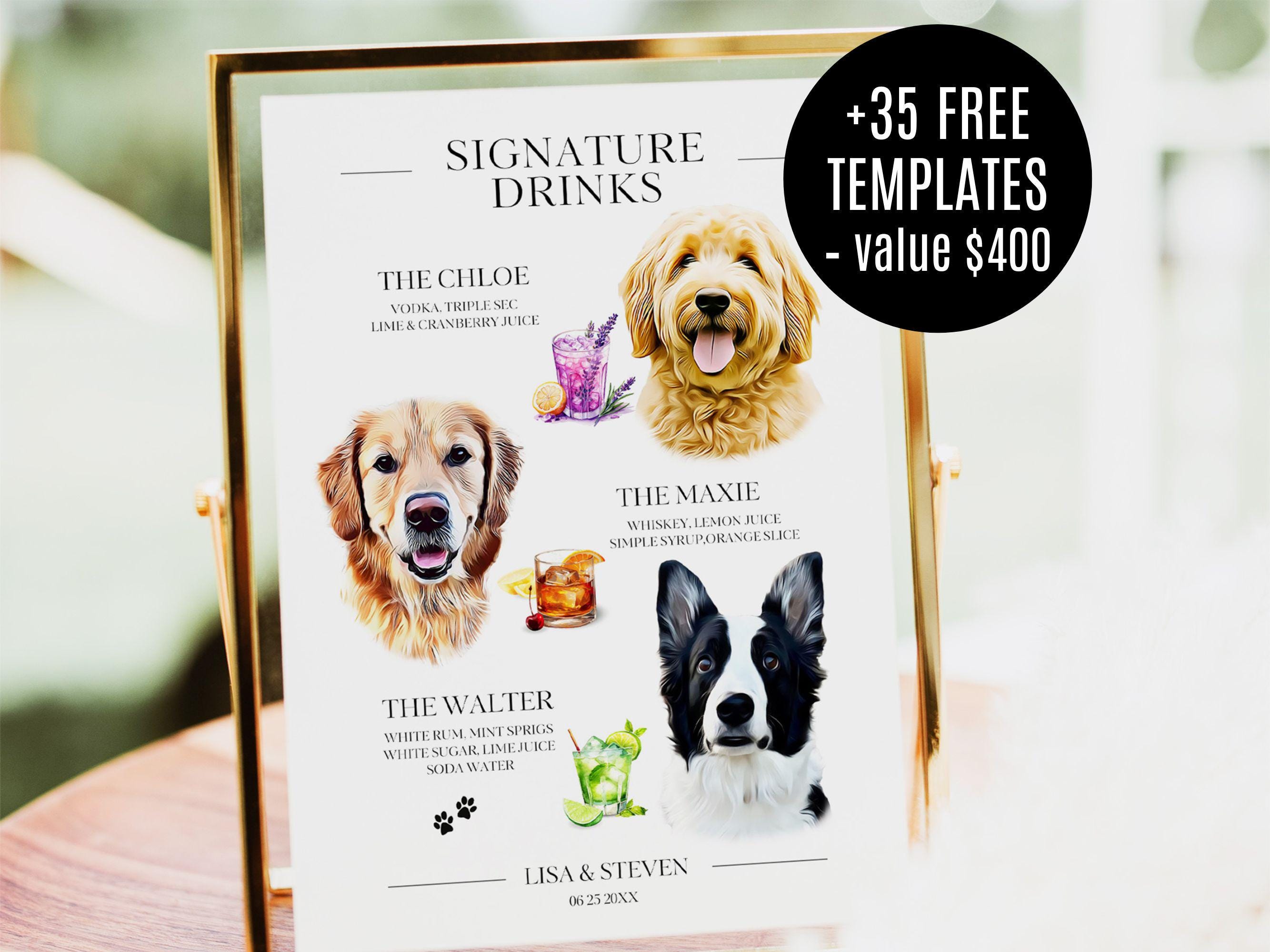Custom dog signature drink sign Pet signature drink menu Custom bar menu Dog drink sign Pet drink sign Dog cocktail Signature Dog cocktail