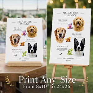 Custom Pet Signature Drink Sign Dog Portrait Bar Menu Wedding Bar Menu Sign with Dog Cocktail Drink Sign Wedding Drink Sign with 1-4 Pets image 20