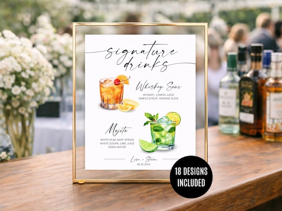 His & Hers Signature Drink Sign Wedding Bar Menu Template Couples Cocktail Drink Sign Wedding Signature Drink Sign Bar Sign for Weddings