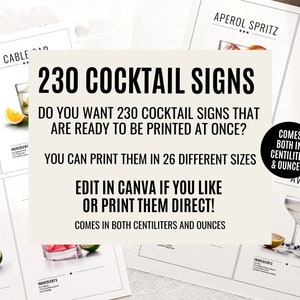 Cocktail Drink Sign Template Drink Sign Wedding Drink Recipe Sign