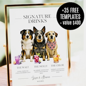 Dog Signature Drink Sign, Custom Pet Cocktail Menu for Wedding, Personalized Dog Bar Sign, Printable Digital File, Wedding Pet Decor
