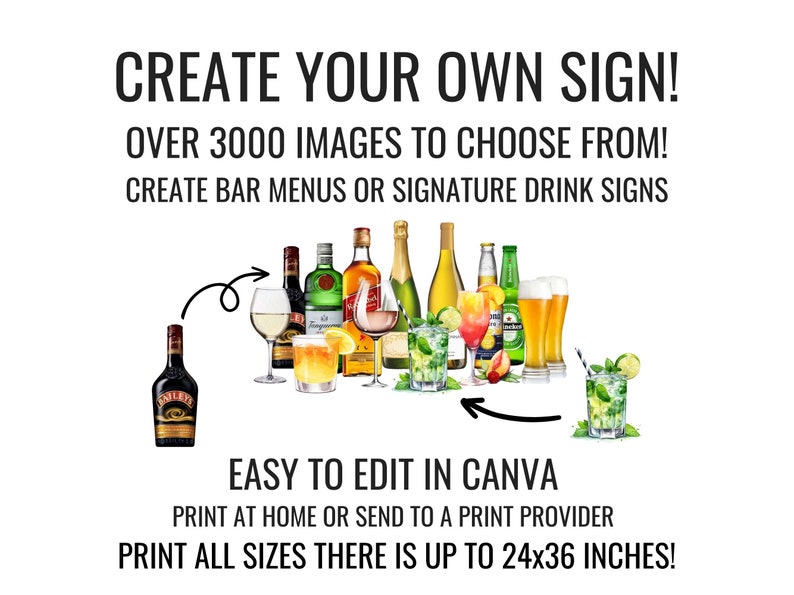 Signature Drinks Sign and Bar Menu Template with your pet. Dog signature drink and bar menu template, + 3000 Drink Images Included