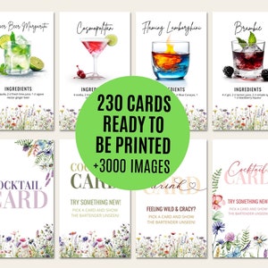 Modello di biglietti per ricette di cocktail 230 biglietti di ricette per bevande modificabili Download istantaneo Biglietti per cocktail Carte di ricette per drink fai da te +3000 immagini di drink