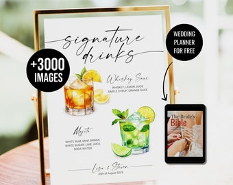 His and her drink sign template wedding his hers cocktail drink sign signature drink menu signs bar menu sign bride groom +3000 Images WT85