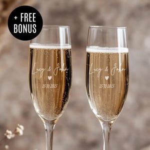 Personalized Engraved Champagne Glass, Personalized Wedding Gift, Bride and Groom Champagne Flute, Bridesmaid Glass Anniversary Engagement