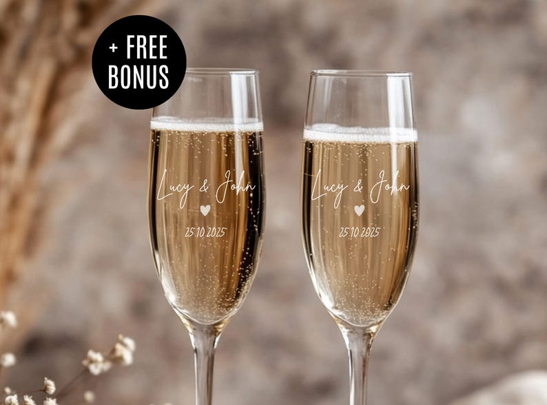 Personalized Engraved Champagne Glass, Personalized Wedding Gift, Bride and Groom Champagne Flute, Bridesmaid Glass Anniversary Engagement