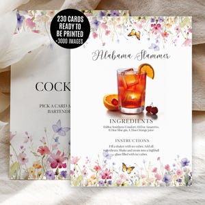 Wildflower Cocktail Recipe Cards: DIY Wedding Drink Templates (Digital)