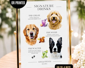 Custom Pet Signature Drink Sign Dog Portrait Bar Menu Wedding Bar Menu Sign with Dog Cocktail Drink Sign Wedding Drink Sign with 1-4 Pets
