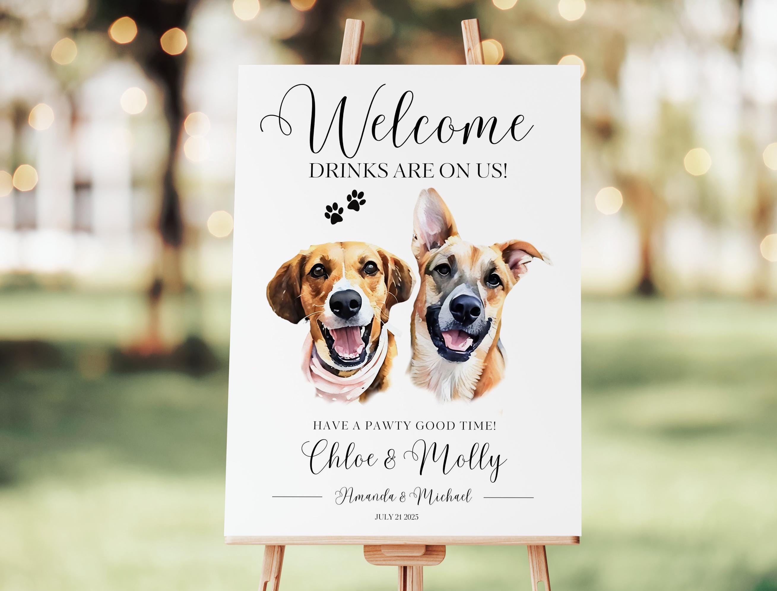 Custom Dog Portrait Wedding Welcome Sign: Animated Pet Decor