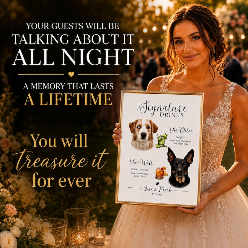 Cat Signature Drink Sign Wedding Bar Menu Digital Printable Pet Cocktail Menu Wedding Decor Dog Bar Sign for Bridal Showers Cat Hen Parties image 4