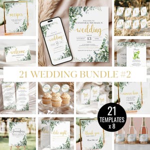 Hochzeitseinladung, Eukalyptus-Hochzeits-Bundle, Hochzeitseinladung, Save the date-Einladungen, Willkommensschilder + Brautparty-Schilder, Spiele und Karten