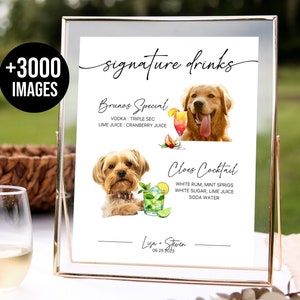 Signature Drinks Sign and Bar Menu Template with your pet. Dog signature drink and bar menu template, + 3000 Drink Images Included