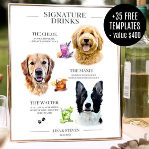 Custom Pet Portrait Drink Sign: Dog & Cat Wedding Cocktails (Digital Download)