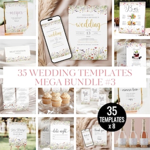 Wildblumen Hochzeit Mega Bundle: 35 Wildblumen Vorlagen für Einladungen, Save the Dates, Willkommensschilder & Brautdusche Karten und Schilder