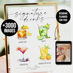 Bebidas exclusivas, bebidas para ele e para ela, placa de bar de casamento, placa de menu de bar, menu de coquetéis exclusivos, menu de bebidas para noivos 3000+ imagens de bebidas