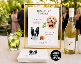 Pet Wedding Sign Personalized Pet Signature Drink Sign Custom Pet Wedding Bar Sign Dog Wedding Cocktail Sign Wedding Bar Menu Pet Portrait