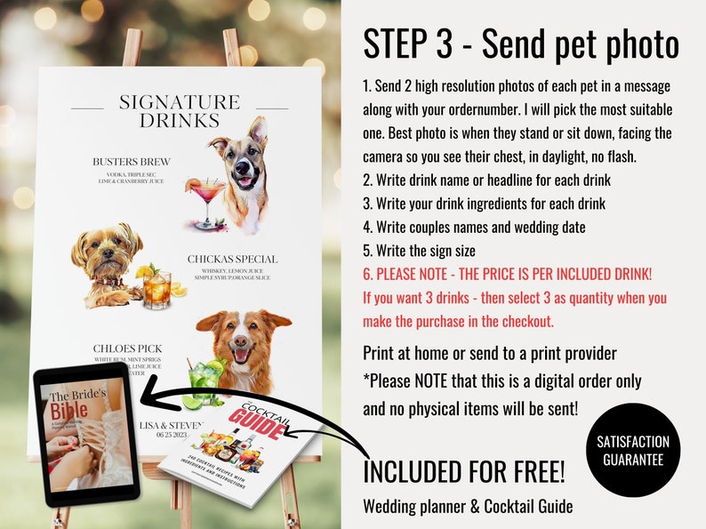 Dog Of Honor | Custom Digital Pet Portrait Wedding Sign | Signature Drink Sign | Signature Cocktail Sign Dog | Pet Wedding Decor