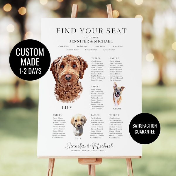 Custom Pet Seating Chart, Dog Seating Chart Sign, Custom Seating Chart, Wedding Seating Chart, Seating Chart with Pets, Custom Pet Sign
