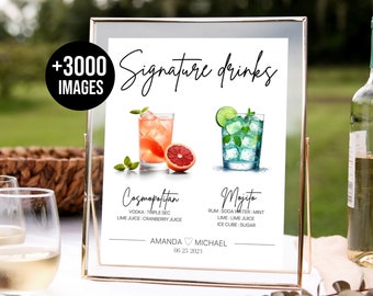 Signature Drinks Sign Template, Signature Cocktail Sign, Minimalist Wedding Bar Menu Sign, His and Hers Bar Sign +3000 images de boissons