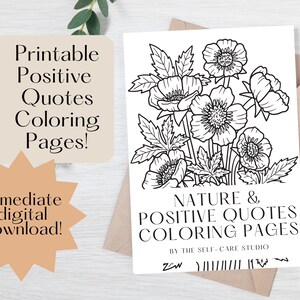 Páginas para colorir com citações positivas e da natureza em PDF para impressão, livro para colorir para saúde mental, terapia artística, diário, atenção plena expressiva