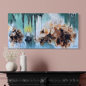 Original Candle Painting on Canvas: Textured Abstract Artwork (19x39in)