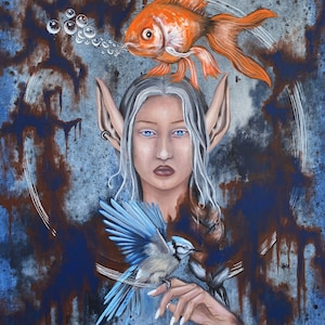 Pintura original de una elfa: arte abstracto contemporáneo (120 x 80 cm)