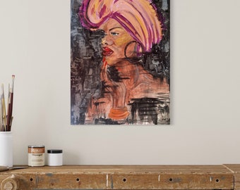 Original Woman Portrait Painting: Abstract Acrylic Art, Contemporary Wall Decor (27x19in)