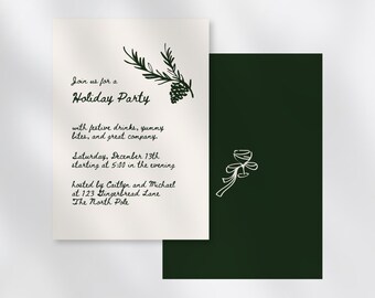 Hand Drawn Holiday Party Invitation Template | scribble | handwritten | Customizable | Pinecone and Martini