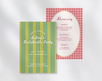 Tropical Bachelorette Party Invitation Template | bachelorette invitation and itinerary | customizable | palm tree | colorful
