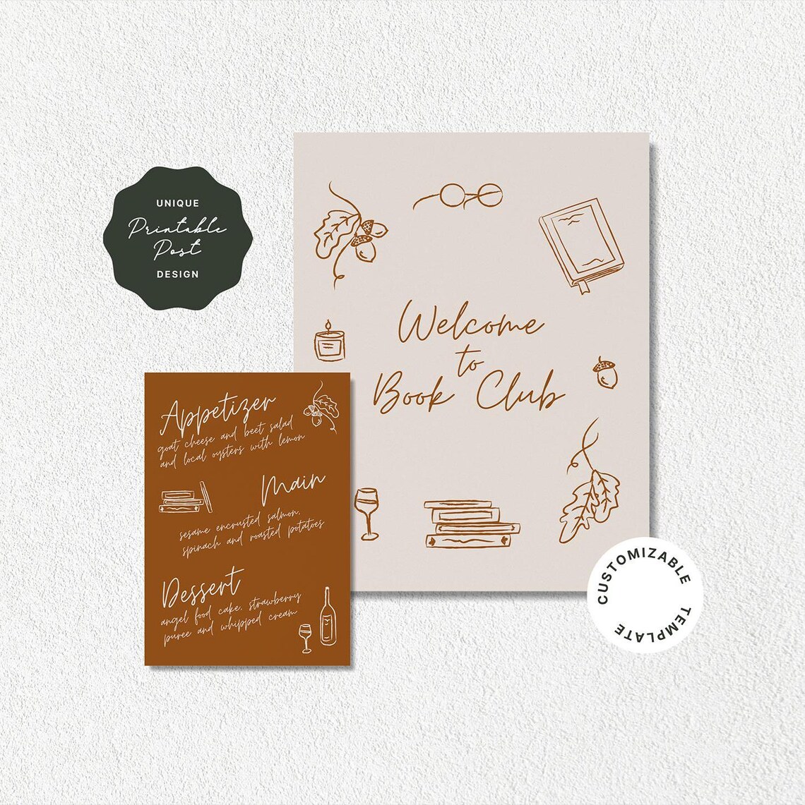 Fall Book Club Welcome Sign and Menu | Hand Drawn Illustrations - Etsy