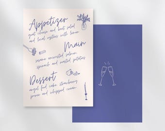 Hand Drawn Dinner Party Invitation Template | scribble illustrations | trendy handwritten menu | rigatoni | flowers | cheers