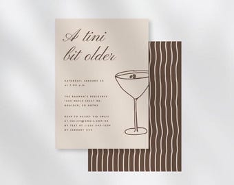 A Tini Bit Older Birthday Party InvitationTemplate | scribble illustrations | trendy handwritten design | hand drawn espresso martini