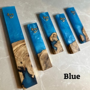 Blue Olive Wood Mezuzah Case: Handmade Judaica Gift from Israel