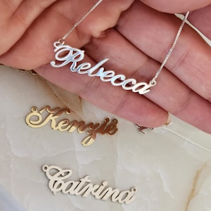 Collar con nombre de plata 925 para mujer - Collar hecho a mano - Collar con placa de identificación personalizada para esposa - Regalos para el día de la madre - Collar con nombre para ella