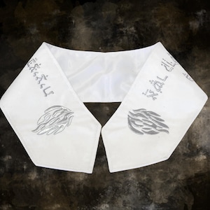 White Tallit Atarah: Silver Embroidered Blessing Jewish Prayer Shawl Collar