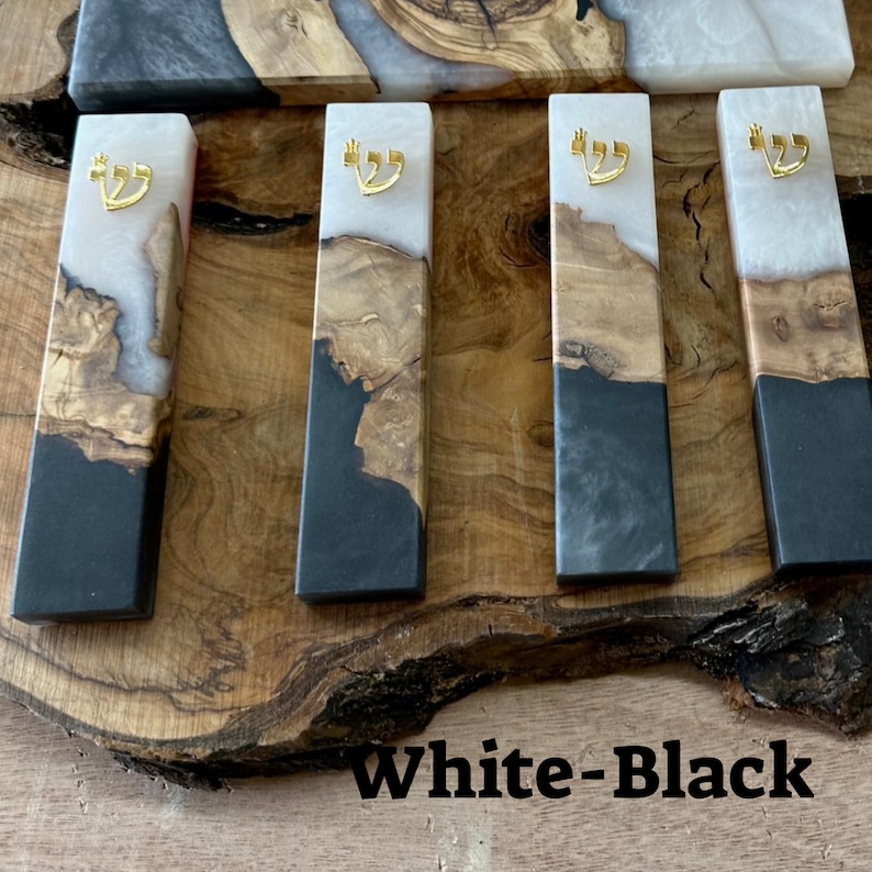 Handmade Olive Wood Epoxy Resin Mezuzah Case: Made in Israel Judaica Jewish Home Decor