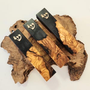 Handmade Olive Wood Epoxy Resin Mezuzah Case: Made in Israel Judaica Jewish Home Decor image 11