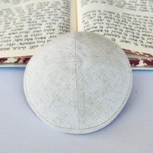 Personalized Linen Kippot: Silver-Gray Print, Bar/Bat Mitzvah, Wedding