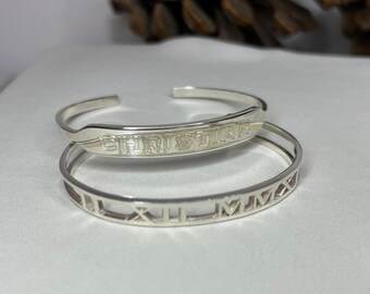 Name Bracelet- Roman Numeral Bangle -Initial Letters Roman Numeral Bracelet- Bracelet for Men & Women- Mothers Day Gifts Idea- Silver 925