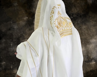 Jewish Wedding Tallit: Embroidered Bar Mitzvah Prayer Shawl from Israel