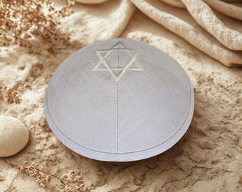 Personalized Linen Kippot: Wedding Bar Mitzvah Favors, Printed Magen David, Made in Israel
