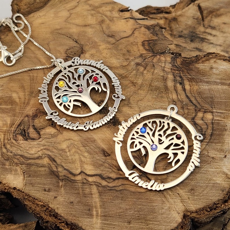 Personalized Tree of Life Necklace With Kids Names & Birthstones 925