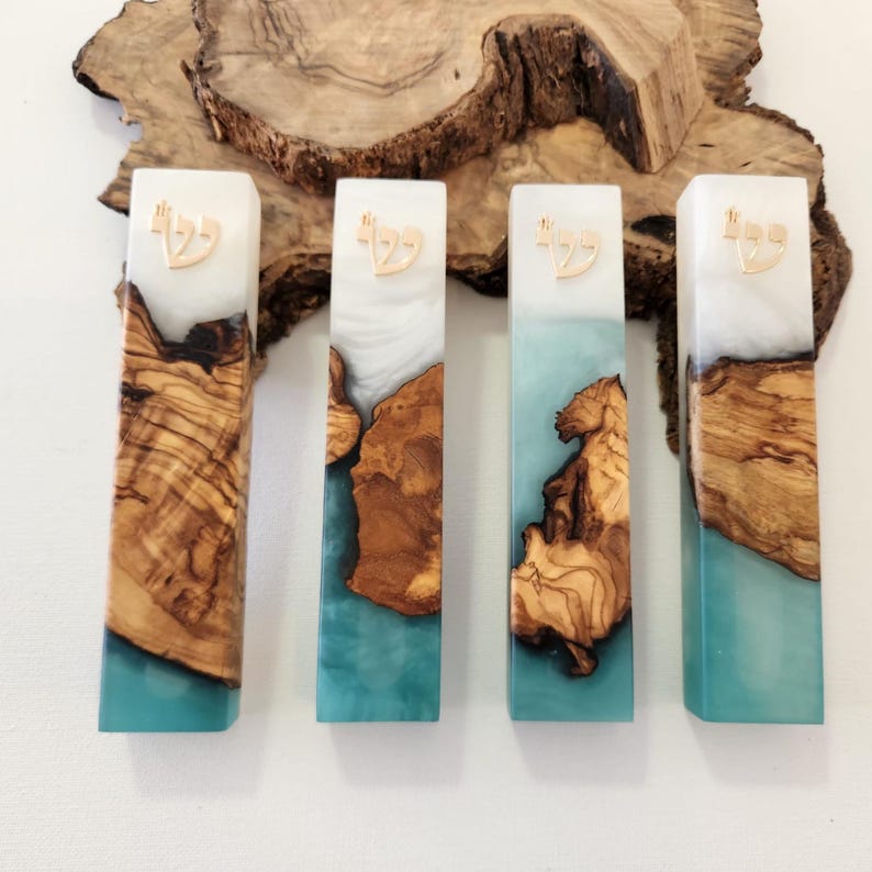 Handmade Olive Wood Epoxy Resin Mezuzah Case: Made in Israel Judaica Jewish Home Decor image 13